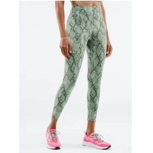 Fabletics Powerhold Green Snake Print Leggings Medium